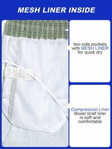 Manfinity Swimmode Men's Striped Casual Elastic Waist Drawstring Beach Shorts, Summer - Army Green - View 3