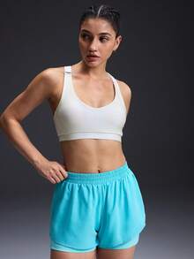 Powerista Áo ngực thể thao nữ đơn sắc tối giản hàng ngày (Họa tiết ngẫu nhiên) - Vàng nhạt - Xem 3