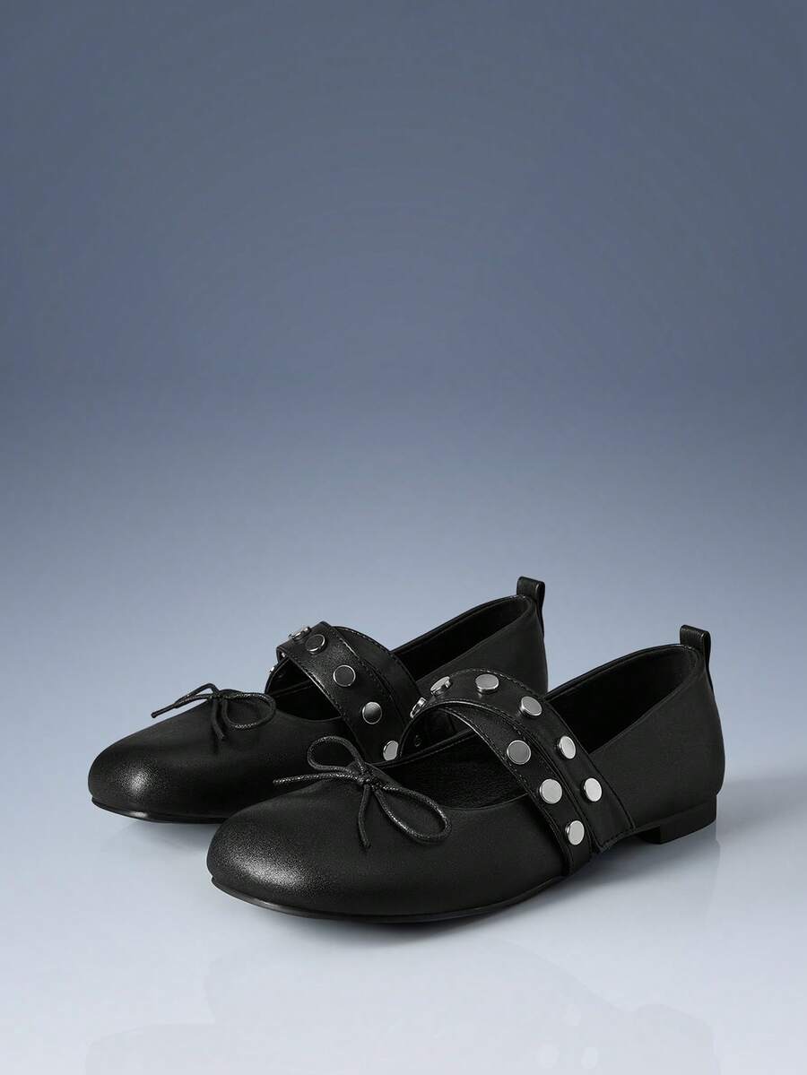 CUCCOO GRLICON Women's Bow Studded Flat Loafers Valentine's Day - Black - View 1