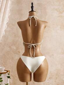 Bellisia Women's Beach Vacation Halter Backless Fringe Tankini - Apricot - View 2