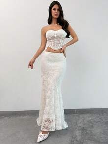 Firerie Body elegante, exquisito, romántico y sexy de encaje transparente para mujer, adecuado para el Día de San Valentín, citas, fiestas, bodas, festivales y vacaciones - Blanco - Ver 4