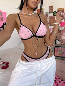 Eraneu 2pcs/Set Women's Romantic & Cute Lingerie Set, Valentine's Day