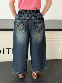 DAZY Girls (Small) Versatile Loose Fit Washed Denim Jeans, Suitable For All Seasons