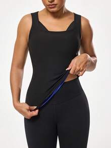 Seamluxe SHEIN Sport Áo khoác nỉ cổ tròn ôm sát màu trơn dành cho nữ - màu đen - Xem 6