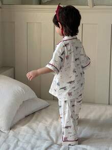 DAZY 男童柔软舒适全印花纽扣衬衫和裤子睡衣套装 - 白色 - 查看 7