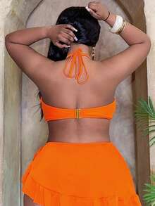 Slaydiva Plus Size Women 2 Pieces Bikini Set, Casual Beach Holiday Swimsuit - Orange - View 2