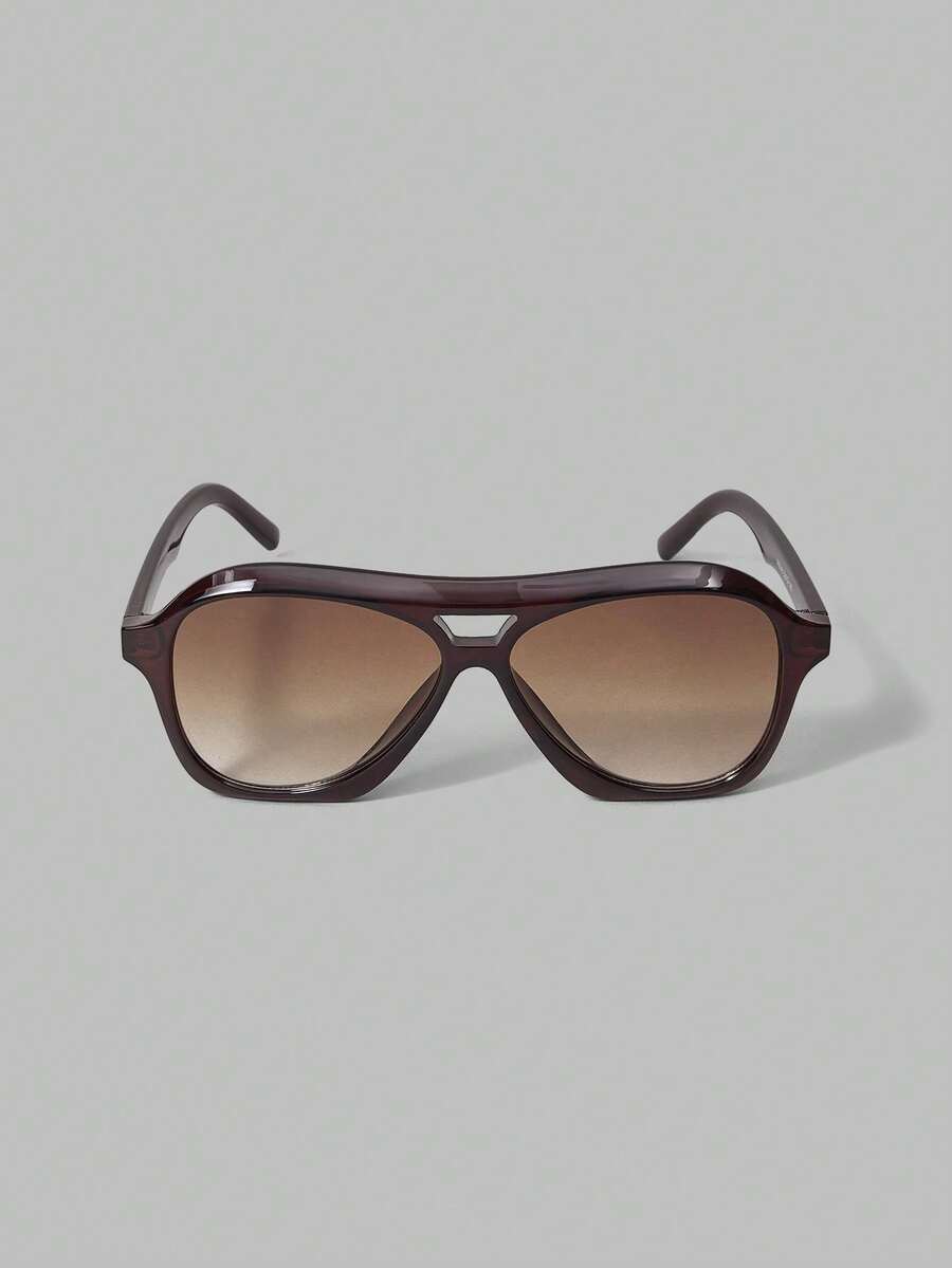 Ontre 时尚复古大框双梁眼镜 - 茶色 - 查看 1