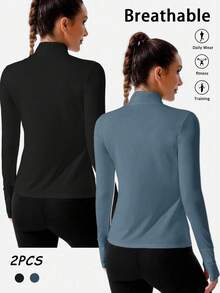 Velisys Velisys 2pcs/Set Casual Slim Fit Solid Color Zipper Sweatshirt Sweatshirt - Multicolor - View 3