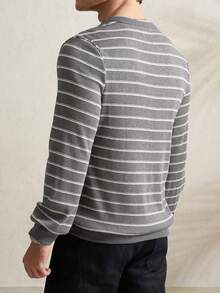 Airaco Men's Casual Striped Button-Front T-Shirt, Spring/Autumn - Grey - View 3