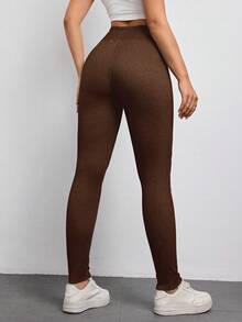 SHEIN Unity Women's High Waist Skinny Casual Versatile Jeans - Coffee Brown - View 5