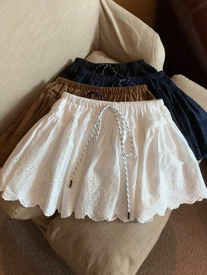 INAWLY Women's Solid Color Knotted Casual Versatile Jacquard Skirt