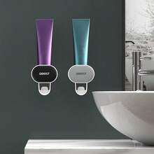Wall Mounted Toothbrush Holder With Automatic Toothpaste Dispenser Bathroom Accessories Set - Fashion Black - View 2