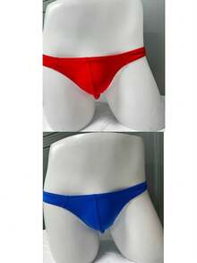 WENEZON 2pcs Men's Thong Underwear, Red & Blue CP Style, Silky Smooth U-Pouch Design, Comfortable & Sexy