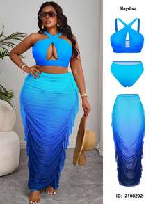 Slaydiva Bộ đồ bơi ombre cỡ lớn - Màu xanh lam - Xem 1