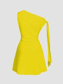 Celisse 女士不对称系带腰部短裙 - 芥末黃 - 查看 3