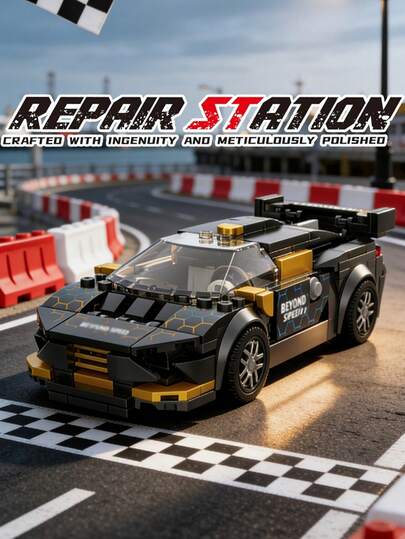 MINKOJA Black & Gold Tech-Style Racing Sports Car Building Blocks (333PCS) - Adjustable Parts & TPR Tyre Kit For Enthusiasts