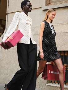 Lumivelle Áo sơ mi nữ thanh lịch in chấm bi với điểm nhấn nơ. - Nhiều màu - Xem 7