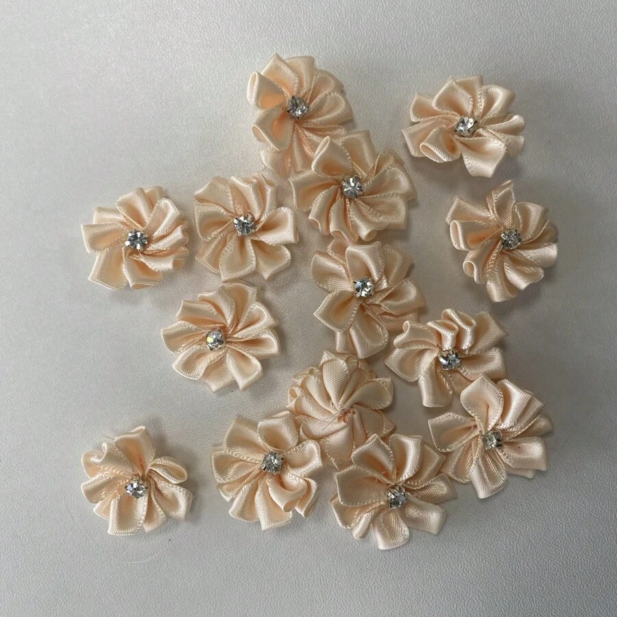 30Pcs/Set Solid Color Garment Decoration Excipient, Cute Fabric Rhinestone Decor Flower Design DIY Jewelry Accessory For Sewing - Beige - View 1