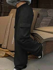 SHEIN 少女休闲针织贴袋背带裤，秋冬季