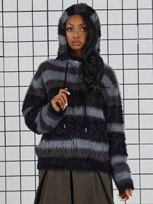 COUREZ Brushed Knit Ombre Hoodie  
Brushed Knit Ombre Hoodie /Y2K Spring Clothes For Women Fluffy Knit Cozy Going Out Outfits Back To School Summer Tops Summer Outfits - Multicolor - View 5