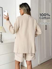 Easowa Apricot Casual/Office Wear Blazer, Suitable For Spring/Summer 100% Cotton Blazer Spring Break Outfits - Apricot - View 7