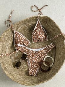 Swim Mod 2件套女童碎花贝壳刺绣吊带露脐上衣和V领比基尼泳裤 - 彩色 - 查看 1