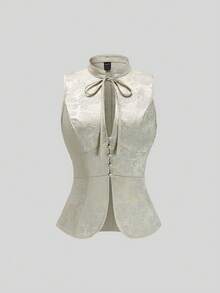 SHEIN Unity 时尚缎面薰衣草色蝴蝶刺绣立领无袖旗袍式上衣，春夏款，情人节款 - 淡紫色 - 查看 3