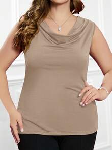 EMERY ROSE Áo tank top cổ xếp ly cỡ lớn dành cho nữ, thích hợp cho ngày Valentine. - Màu be - Xem 4