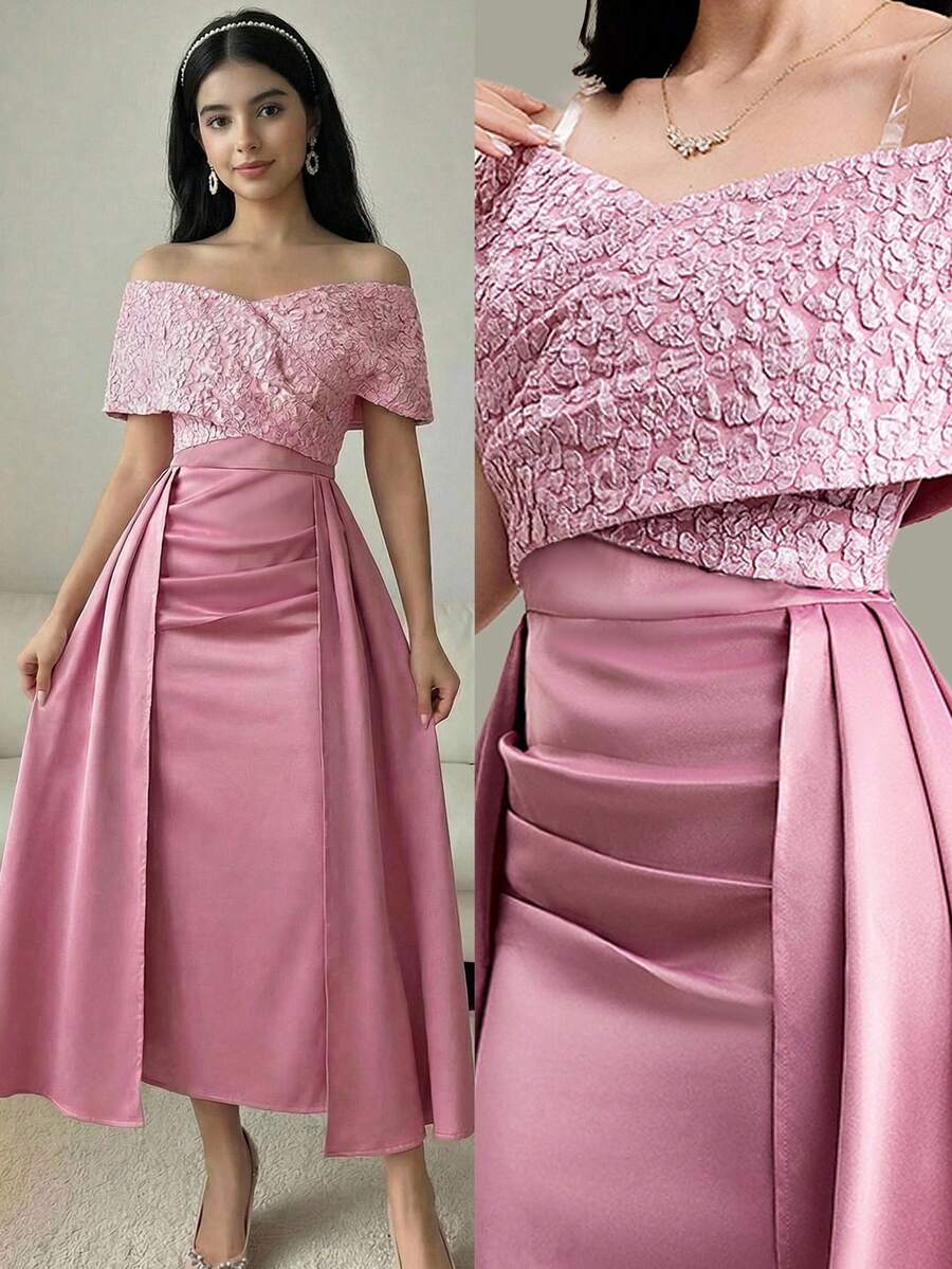 SHEIN Mädchen Locker geschnittener V-Ausschnitt Farbblock Blumen Spitzenbesatz Bademantel, Rosa, geeignet für Frühling/Sommer, Urlaub - Altrosa - Übersicht 1