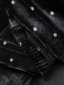 DAZY Women's Elegant Polka Dot Sweetheart Neck Fitted Blouse, Autumn - Black - View 7