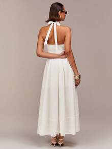COSMINA V-Neck Design Elegant Women's Dress, Suitable For Dates, Valentine's Day, Parties, Weddings, Wedding Guests, Summer, White - White - View 4