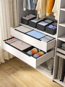 1 2 3 Pcs Large Foldable Fabric Storage Boxes Set Black Organizer For Wardrobe Drawer Makeup Table Multifunctional Closet Organizer Home Storage Solution - Black - View 6
