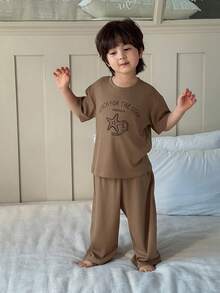 DAZY 男童圆领条纹字母和海星印花短袖上衣和阔腿裤休闲家居服睡衣套装