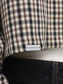 SUMWON Camisa corta de manga larga con botones a cuadros, ligera, con detalles bordados de texto para moda casual de calle en otoño - Multicolor - Ver 6