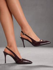 CUCCOO SZL Women's Pointed Toe Buckle Design Everyday Versatile Fashion High Heels - Coffee Brown - View 5