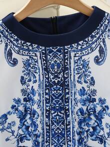 Franclia 女士优雅复古印花无袖连衣裙，夏季 - 彩色 - 查看 6