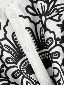 GlowEve Chemisier élégant et vintage pour femmes, style princesse, col rond, taille cintrée, ouverture devant, imprimé placé, amincissant, décontracté, pour le travail ou les vacances, jeune et gracieux, printemps/été - Blanc - Voir 6