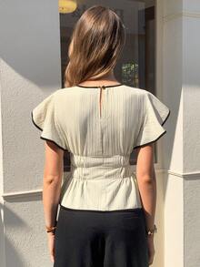 Elyressa Ladies Weave Plain Casual Summer Shirts - Apricot - View 2