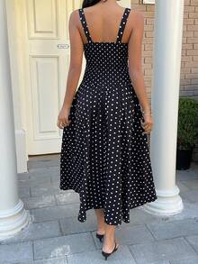 SHEIN EZwear 黑色波点编织吊带度假连衣裙 - 黑色 - 查看 3