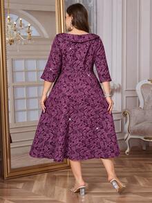 Ellevyn Đầm dạ hội sang trọng, cổ chữ V, tay lửng, cỡ lớn dành cho nữ, chất liệu jacquard. - Màu tím - Xem 3
