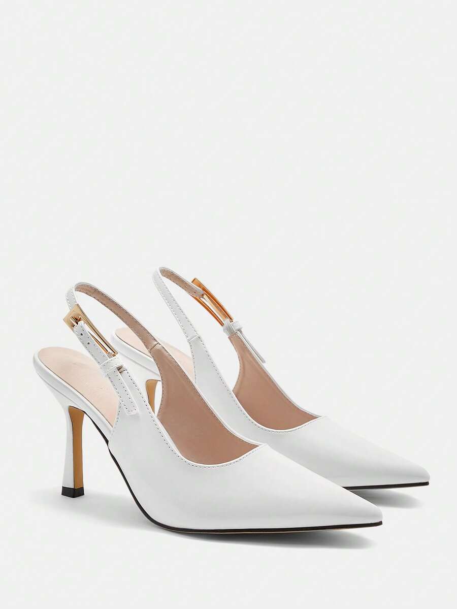 CUCCOO CURVES Women Shoes Wide Fit Fashion Pointed Stiletto White Back Strap Simple Classic Daily Comfort Fattened High Heel Women's Shoes Plus Size Valentine's Day - White - View 1