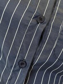 SHEIN Jeanoir 条纹短袖修身休闲衬衫 - 黑色 - 查看 6