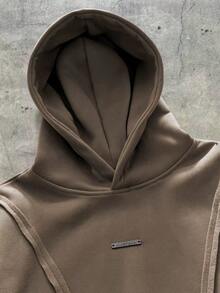 AXEPEAK Deconstructed Arched Split Casual Hoodie - Khaki - View 4