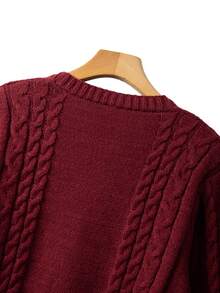 GlowEve CURVE Women's New V-Neck Rope Pattern Classic Design Hem Drawstring Long Sleeve Regular Knitted Cardigan, Elastic Waist Rope Pattern Flared Midi Elegant Versatile Date Sweet Sweater Set, Autumn/Winter