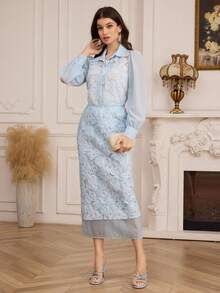 Modelyn Fashionable New Special Fabric Romantic Casual Light Blue Women Shirt - Baby Blue - View 5