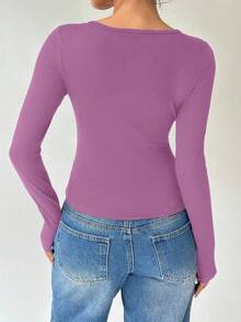 Flirla Kaos Wanita Lengan Panjang Polos dengan Bahu Reguler, Nyaman, Bernapas, dan Pas Badan - Coral Pink - View 2
