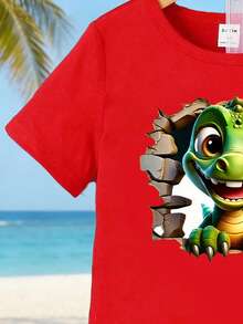 2件套幼儿男童休闲恐龙图案印花短袖T恤和短裤套装，舒适日常穿着，春夏款 - 彩色 - 查看 7