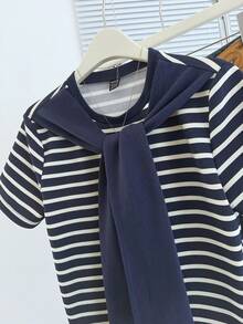 Resyla Women's Round Neck Short Sleeve Striped Fashionable Summer Top - Multicolor - View 6