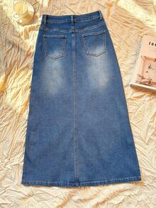 Travachic Women's Summer Casual Denim Skirt With Slit And Belt Loop