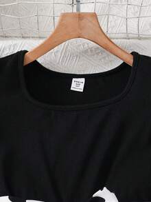SHEIN Mono informal de niña preadolescente con parches de unicolor, tejido y patrón geométrico tejido - Negro - Ver 4